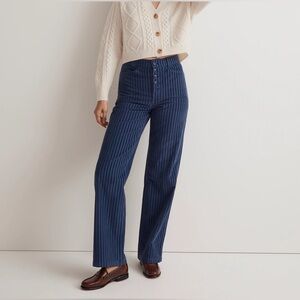 Madewell Blue Striped Wide Leg Pants